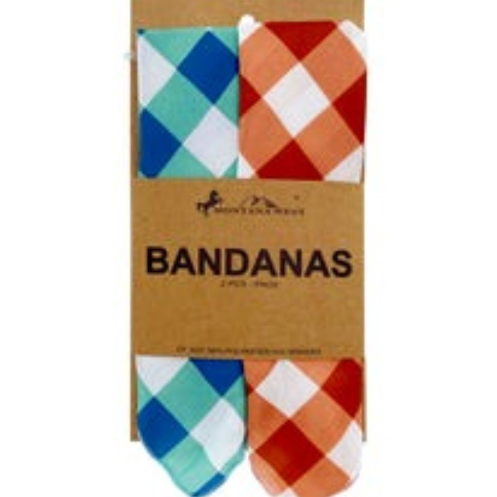 NWT WOMANS 2 PACK BROWN & BLUE CHECKERED BANDANAS